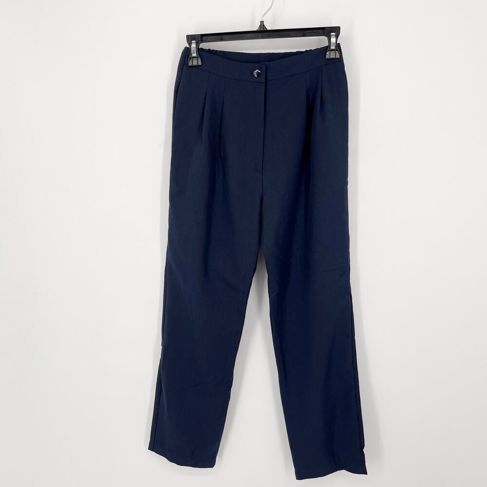 Tori Richard VINTAGE Navy Beltless Pants Women Sz 4 Elastic Side Waist Straight